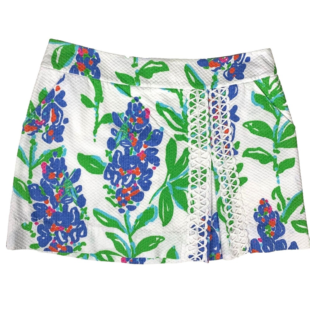 Lilly Pulitzer Jarvey Skort Fresh Cut‎ Floral Grasshoppers sz 0 Bluebonnet